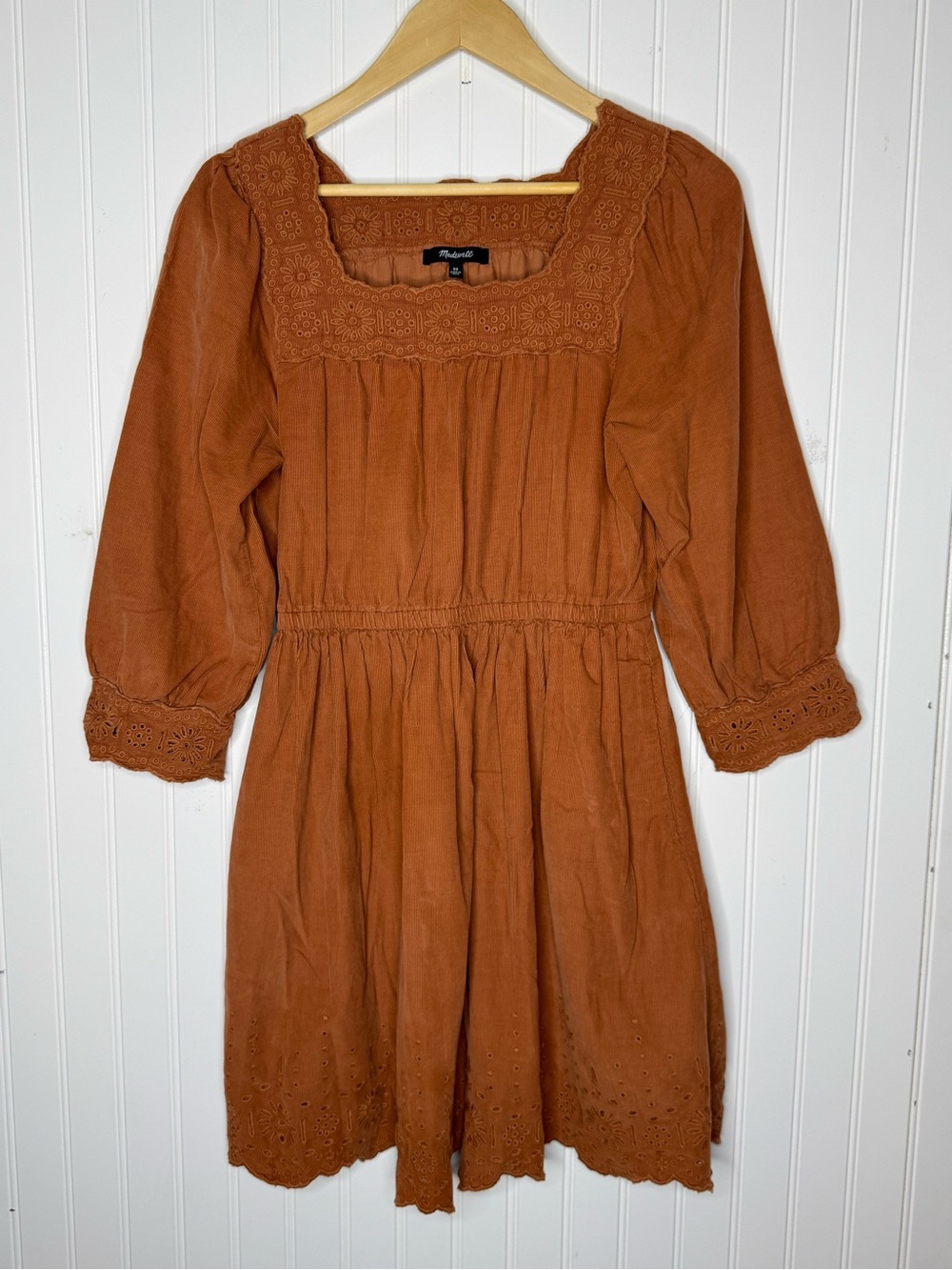 Madewell Embroidered Corduroy Square-Neck Mini Dress Size XS